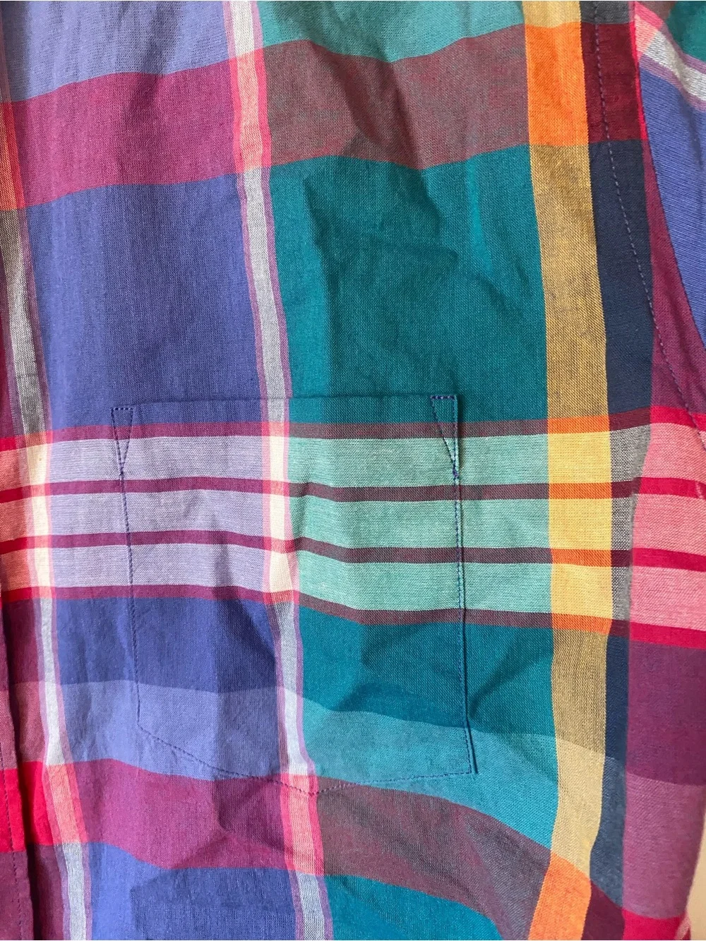 J Crew Madras 💯 Cotton Relaxed short-sleeve Indian shirt in plaid NWOT XL
